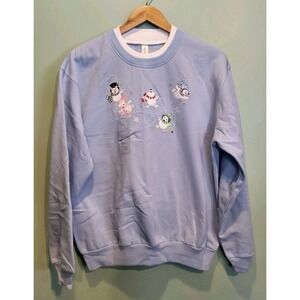 New Morning Sun Blue Embroidered Ice Skating Bears Novelty Sweatshirt Sz L